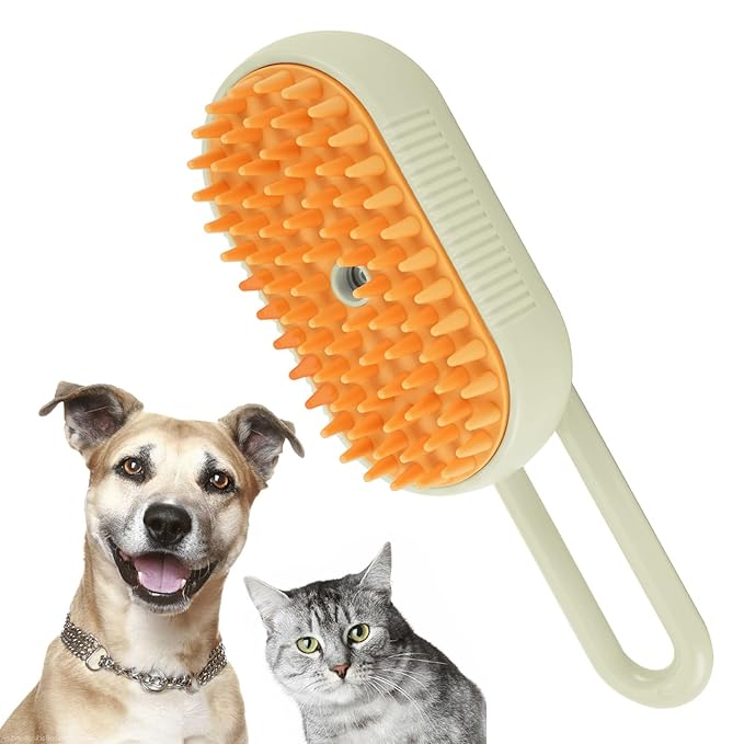 Self Cleaning Brush for Pet Grooming - 3 In 1 Steam Brush with Massage and Water Spray, Rechargeable Silicone Brush for Cats and Dogs