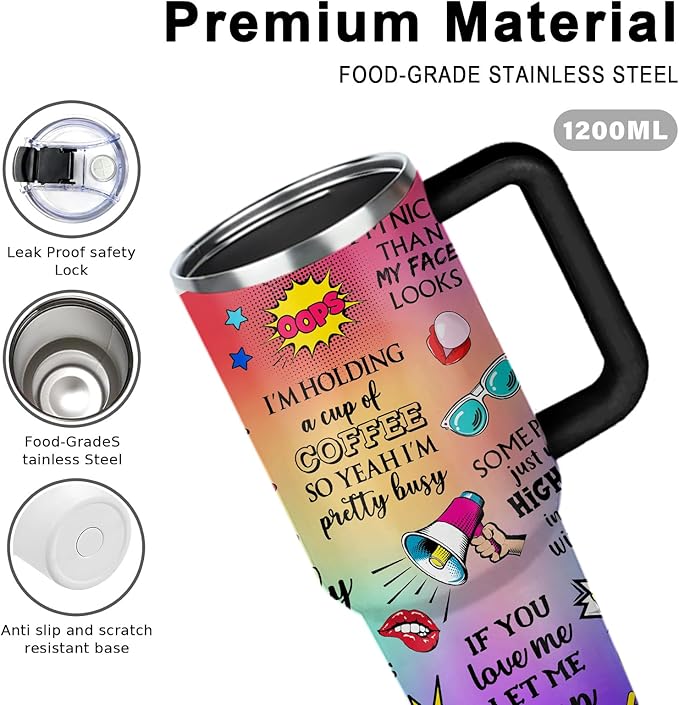 Sarcastic Gifts For Women - Multicoloured Snarky Quotes Travel Tumbler Coffee Mugs 40oz For Women Adult Humor, Funny Girl Gifts Cup, Birthday Sarcasm Gift For Friend Bestie Mom Coworker
