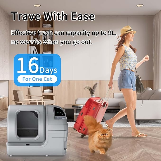 Self Cleaning Litter Box - 100L Large Capacity Cat Litter Box with App Smart Control for Automatic Cleaning, Suitable for Multiple Cats, Gray