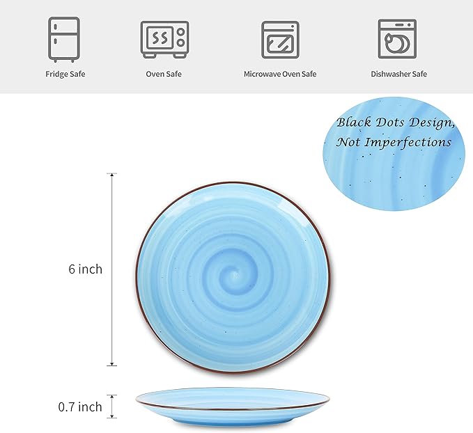 Selamica Ceramic Dessert Plates Set of 6, Small Salad Plates 6 Inch Appetizer Plates for Kitchen, Small Dinner Plates/Dishes for Cake Snacks Side Dish, Microwave Dishwasher Safe, Gradient Blue