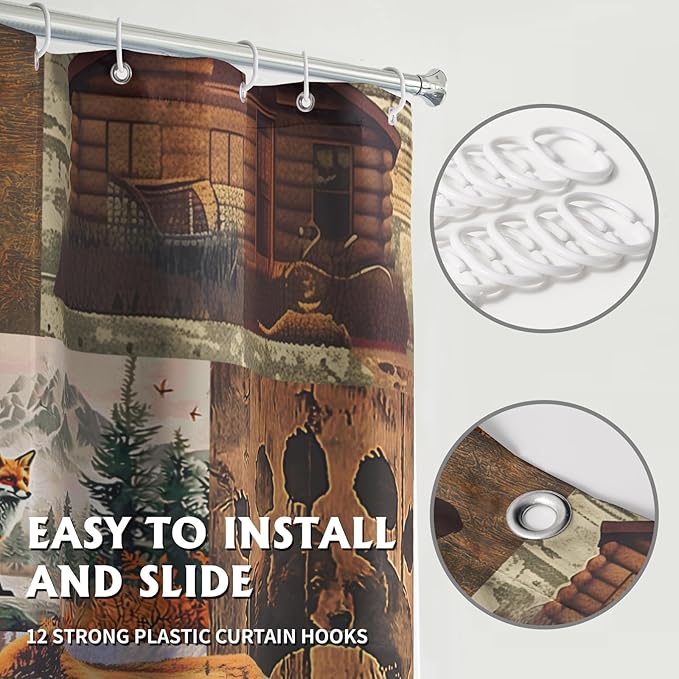 Rustic Bear Shower Curtain for Bathroom 72x72 Inches,Wood Cabin Bear Moose Forest Hunting Lodge Waterproof Polyester Fabric Bathroom Curtains with Hooks Home Hotel Bathtub Decor