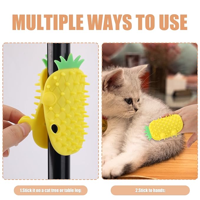 Self Cleaning Cat Brush, 2-in-1 Tickling Comb Pet Brush Silicone Tickling Artifact Cat Grooming Shedding Brush Cat Corner Scartcher for Short/Long Hair Cats Dogs Pets (Pineapple Style)