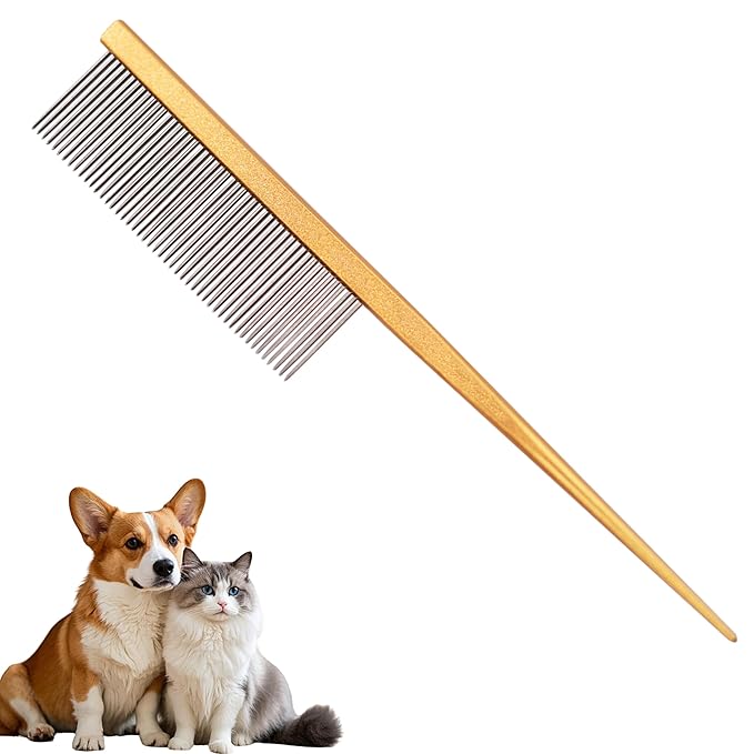 Grooming Pet Comb Rat Tail Dematting Cat and Dog Comb,Rounded Ends Design for Safe Tangle Removal, Hairstyling, Massage,Loose Hair Removal,Prevent Irritation,Fluffing Paws,Face,Tail,Remove Tear Stain