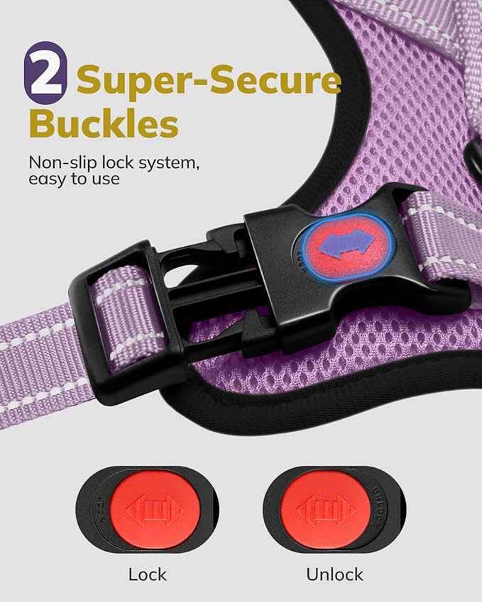 MIDOG No-Pull Dog Harness | Adjustable & Reflective Pet Harness Leash Set for Small Medium Large Dogs Walking, Training| No Choke, Front Clip, Soft Padded Vest with Easy Control Handle - Purple, L