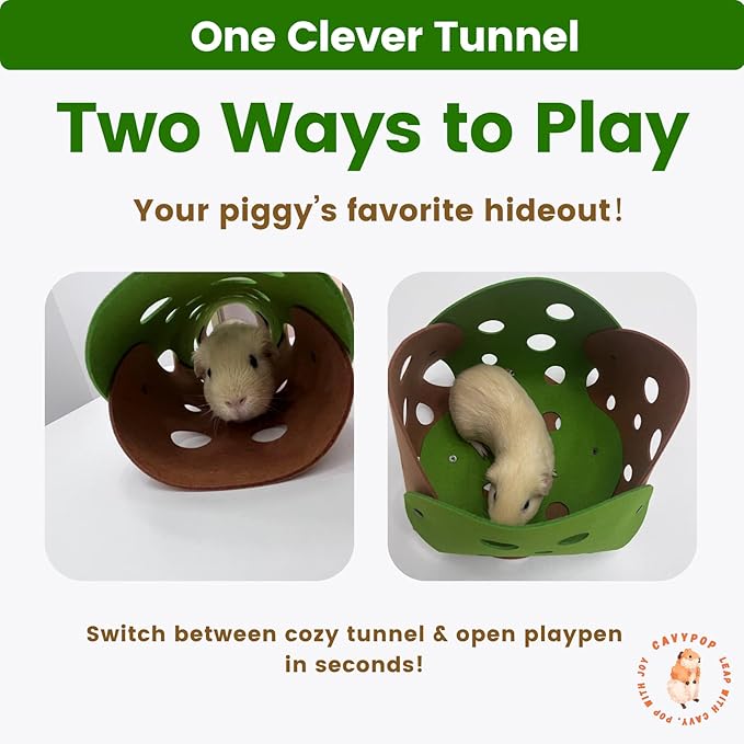 Guinea Pig Tunnels, Foldable Fleece Hideout Beds with Cheese-Hole Design, 2 Pack Modular Tunnel Set for Play and Rest, Brings Comfort and Enrichment to Guinea Pig Cages-Green&Grey