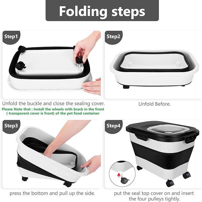 2 Sets Dog Food Storage Containers 15-20 Lbs Collapsible Dog Food Storage Container - with Measuring Cup &Scoop(Grey+grey)