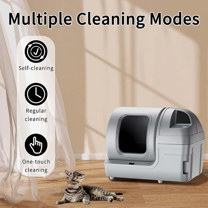 Self Cleaning Litter Box - 100L Large Capacity Cat Litter Box with App Smart Control for Automatic Cleaning, Suitable for Multiple Cats, Gray