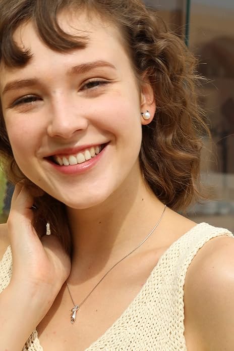 S.Leaf Cat Earrings Pearl Earrings Sterling Silver Earrings for Women Cat Memorial Gifts Cat Gifts for Cat Lovers Cat Jewelry for Women