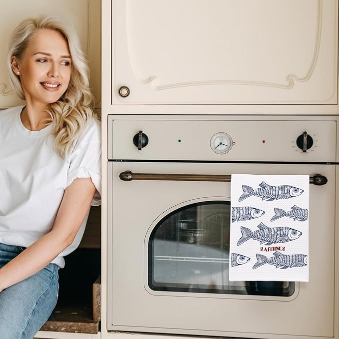 Sardine Fish Hand Towels, Sardine Decor Dish Tea Towels for Kitchen, Nautical Fishing Hand Towels for Bathroom, 16x24 Inch