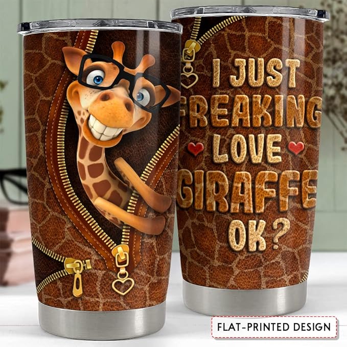 SANDJEST Giraffe Tumbler Funny Leather Drawing 20oz Tumblers with Lid Gift for Women Girl Daughter Sister Animal Lovers Christmas Birthday