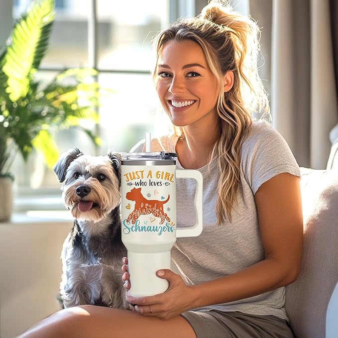 Schnauzer Gifts for Girls & Women, Christmas and Mother's Day Gifts for Schnauzer Lovers, Birthday Present Idea for Dog Owners, 40oz Tumbler with Handle & Straw