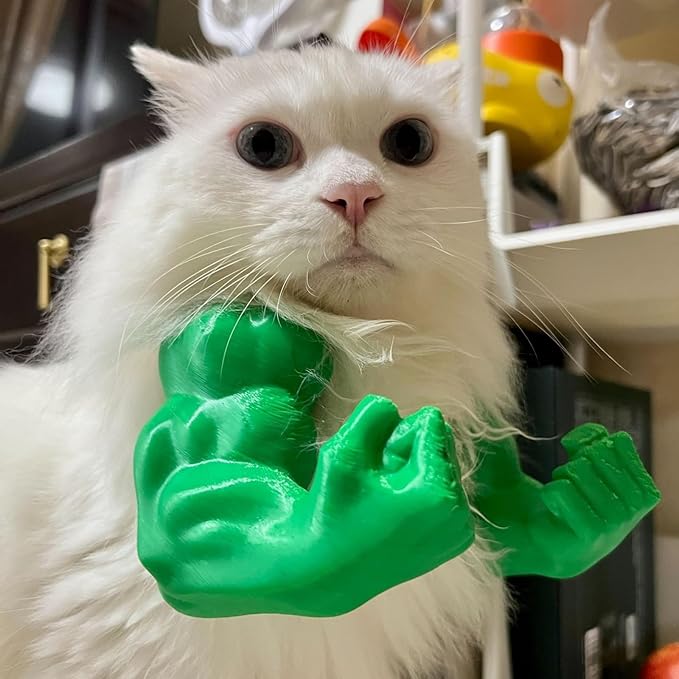 Funny Cat Muscle Arm, 3D Print Cat Neck Arm with Muscles, Funny Pet Prop Boom Arm, for Kitten Birthday Party Supplies(Orange)