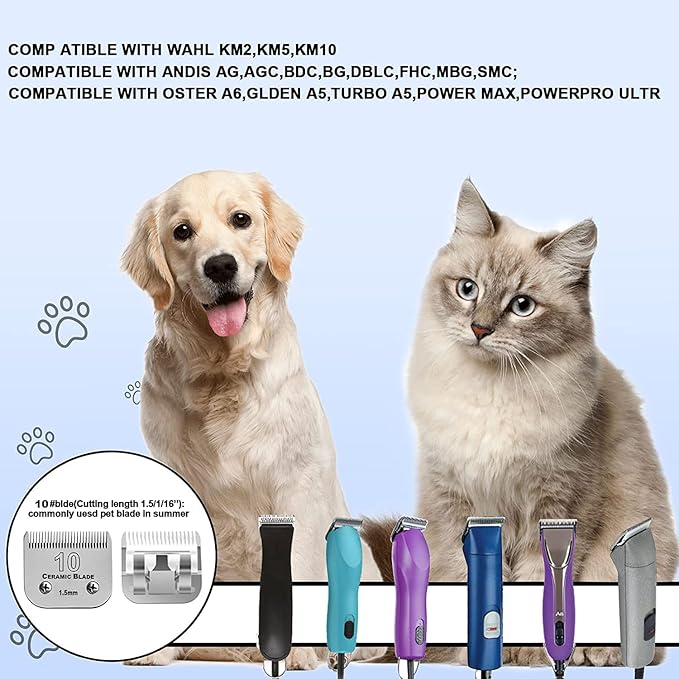 10 Blade Dog Grooming Clipper Blades Compatible with Andis Dog Clippers,Detachable Stainless Steel Blade,Size 10, 1/16-Inch Cut Length