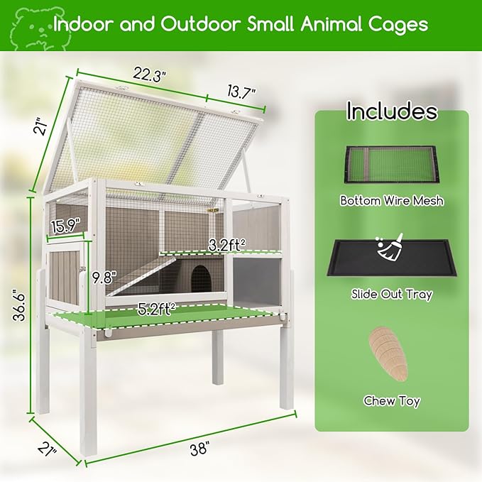 Guinea Pig Cages Hamster Cage Indoor with Stand, Chew Proof Rabbit Cages Habitat for Small Animals with Pull Out Tray, Detachable Legs, Large Guinea Pig House with Ramp, Hideout