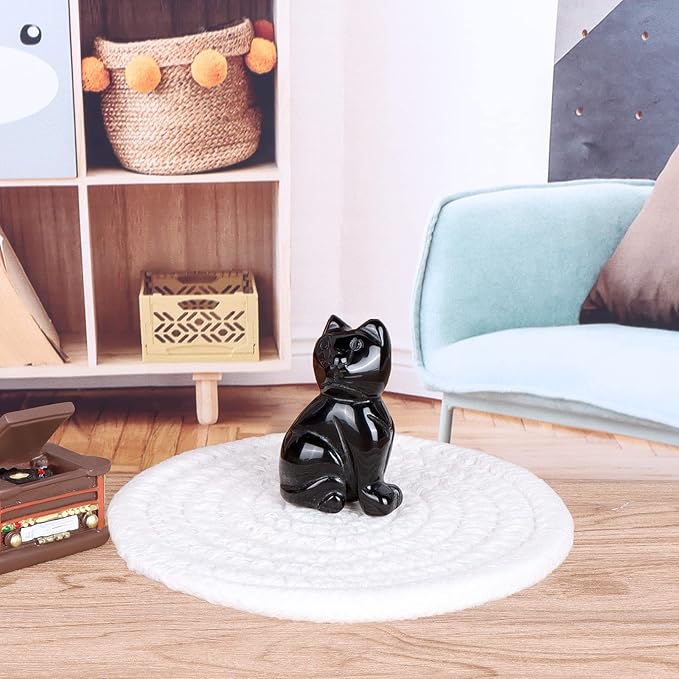 2" Black Obsidian Crystal Cat Figurine Cat Sculpture Kitten Carving Animal Healing Crystals Gemstone Collectibles Home Art Decor