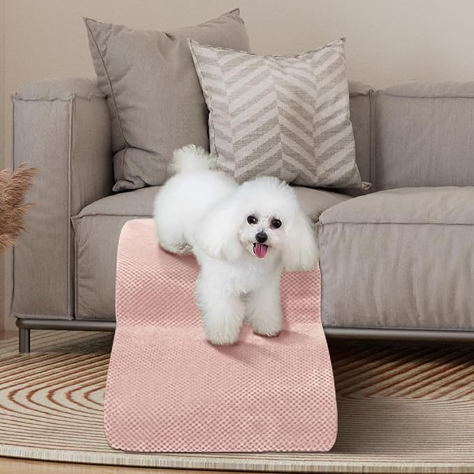 Dog Stairs for Small Dogs - High Density Foam Pet Steps, Extra Wide Dog Ramp with Non-Slip Bottom for High Beds, Couch and Sofa, Best for Dogs Injured, Older Doggy Cats, 2 Steps, Pink