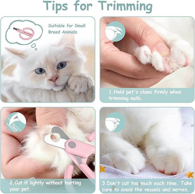 Cat Nail Clippers, Cat Claw Trimmer for Pet Grooming Tool, Easy Cutting Cat Claw Clippers, Dog Nail Clippers, Angled Blade Sharp Claw Scissors for Small Animals Rabbit Puppy Kitten