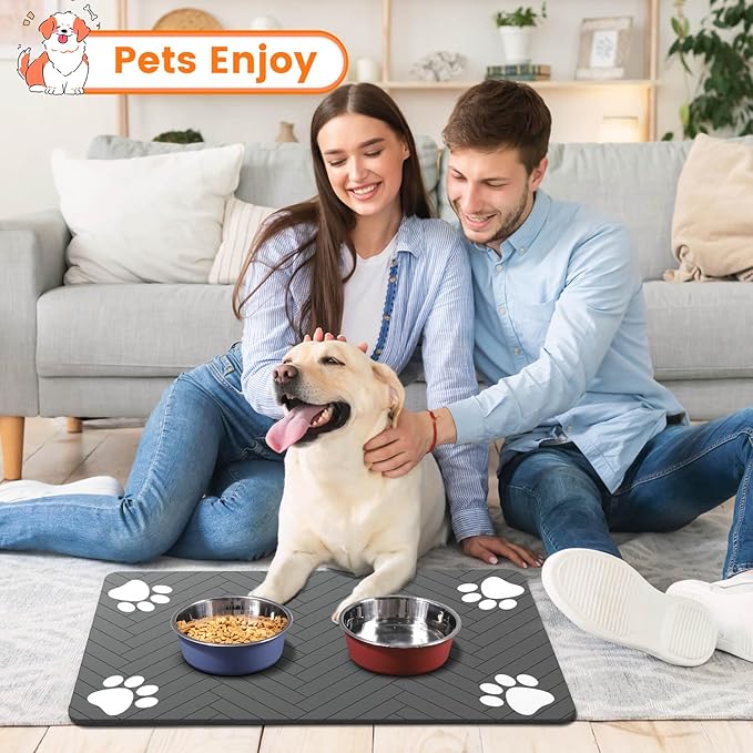 Pet Feeding Mat-Absorbent Pet Placemat for Food and Water Bowl, with Waterproof Rubber Backing, Quick Dry Water Dispenser Mat for Dog and Cat (12"x20", Blue)