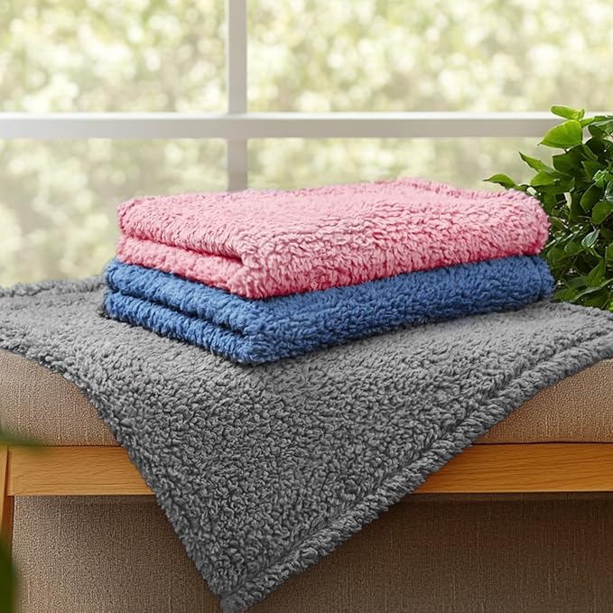 Luciphia 1 Pack 3 Calming Dog Blanket Fluffy Premium Fleece Pet Blankets Soft Sherpa Throw for Dogs Puppy Cat Haze Blue Large (41" x31")