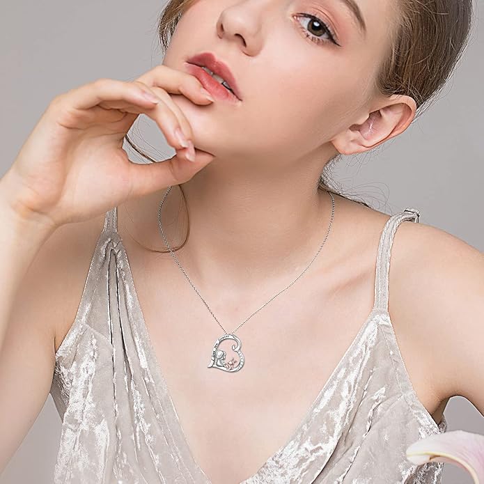 S925 Sterling Silver Horse Bunny Cat Dog Heart Pendant Necklace Cute Animal Jewelry Gifts for Women Adults Teens