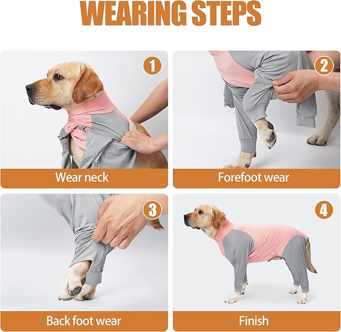 Dog Recovery Suit, Abdominal Wound After Surgery Wear, Prevent Licking Wounds, E-Collar & Cone Alternatives, Long Sleeve Postoperative Shirts Dog Pajamas Prevent Shedding(Large, Pink)