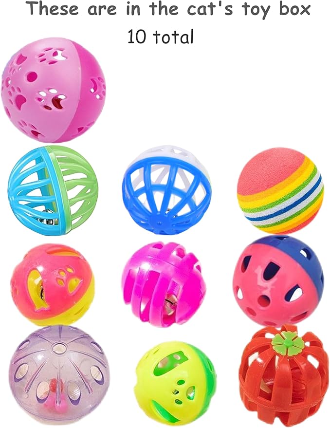 10-Pack Colorful Cat Toy Balls with Bells for Indoor Cats and Kittens (1.5'' - 2.3'', Cat Toys Mega Set)
