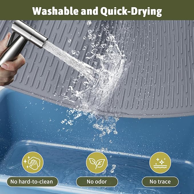 Rubber Cat Litter Mat, Indoor Kitty Litter Box Mat, Waterproof, Easy-to-Clean, Odorless, Textured Surface, Anti-Slip Design (Extra Large, 39 x 27 inches)