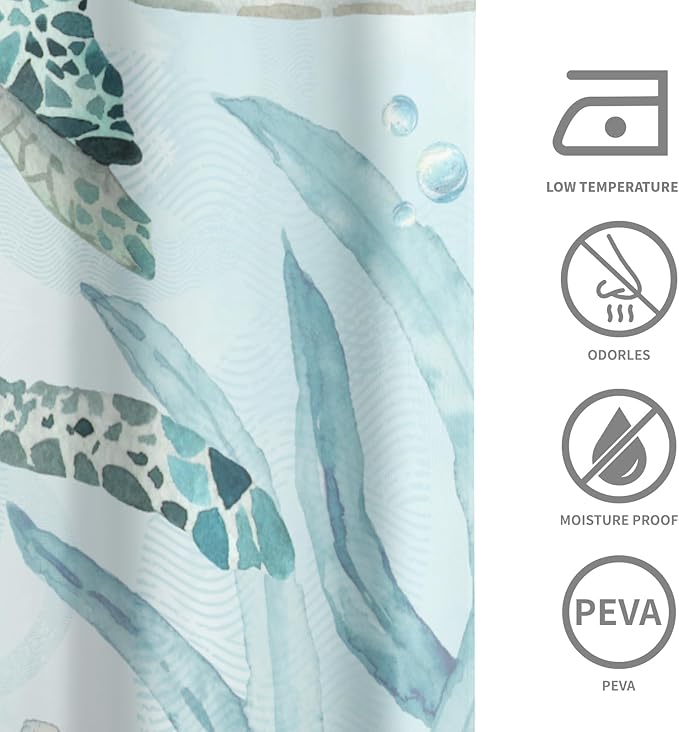 Sea Turtle Shower Curtain for Bathroom 72x72 Inch,Summer Coastal Teal Blue Ocean Animal Water Repellent Polyester Fabric Bathroom Curtains with Hooks for Home Hotel Bathtub Decor