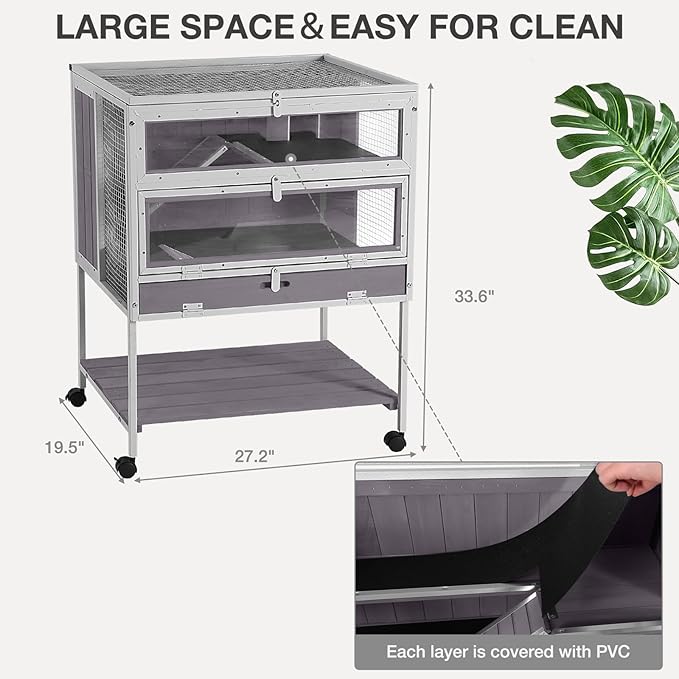 Guinea Pig Cage, Moveable Metal Frame Hamster Cage Anti-Chewing with Aluminium Alloy Edge, Hideouts, Ramps, Seesaws Chewing Toy, Deeper Pull-Out Leakproof Tray for Indoor Outdoor(White)