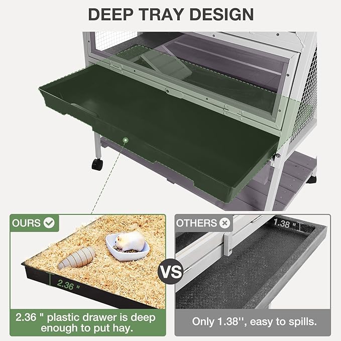 Guinea Pig Cage, Moveable Metal Frame Hamster Cage Anti-Chewing with Aluminium Alloy Edge, Hideouts, Ramps, Seesaws Chewing Toy, Deeper Pull-Out Leakproof Tray for Indoor Outdoor(White)