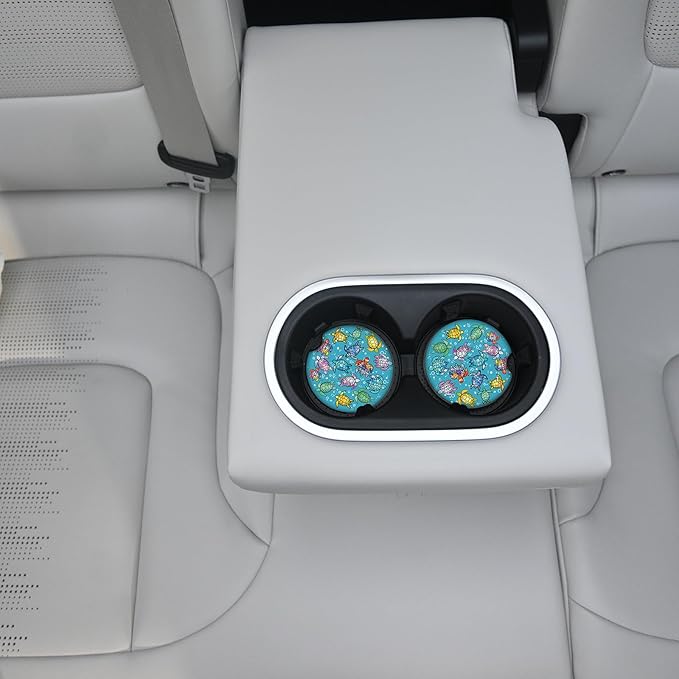 Sea Turtles Ceramic Cup Holders Car Coasters Set for Women/Men,Drink Cup Car Holder Coasters with A Finger Notch 2.56" Pack of 2.