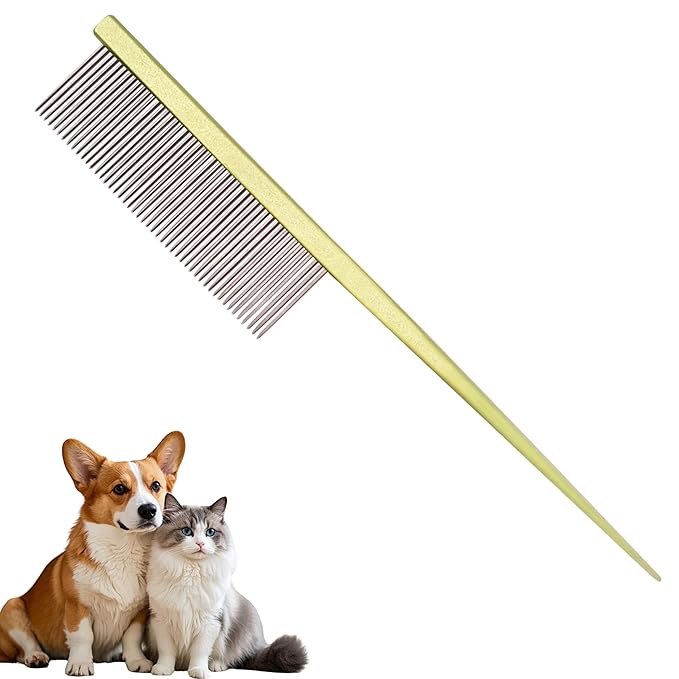 Grooming Pet Comb Rat Tail Dematting Cat and Dog Comb,Rounded Ends Design for Safe Tangle Removal, Hairstyling, Massage,Loose Hair Removal,Prevent Irritation,Fluffing Paws,Face,Tail,Remove Tear Stain