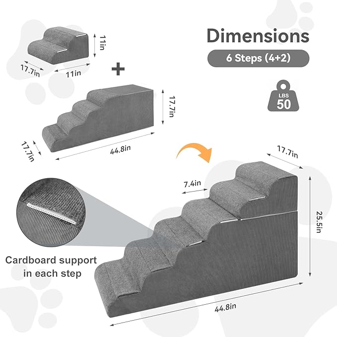 ABORON ๐ฒ ๐ฆ๐๐ฒ๐ฝ๐ Dog Steps for High Bed, 26 Inch High Dog Stairs for Small Dogs, Waterproof Pet Stairs for Small Old Large Dogs and Cats with Removable Cover & PE Support Board for Bed/Car/Couch