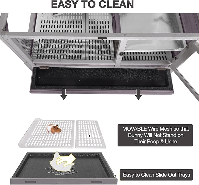 Guinea Pig Cage Indoor with Wheels Rabbit Hutch with Removable Proof Tray and Cool Zinc Plate Chew-Resistant Metal Frame Hamster Cage with Elevated Legs 36.6" L(Grey)