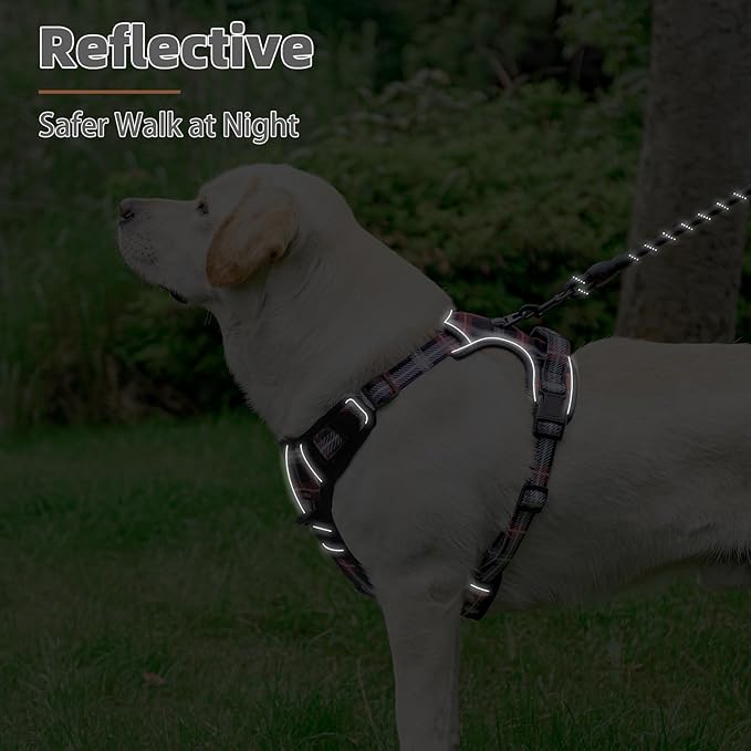 PUPTECK No Pull Dog Harness Small Sized, Adjustable Reflective Dog Harness with Handle Easy Control, Comfortable Soft Padded Pet Vest Harness for Small Dogs, Plaid Black L