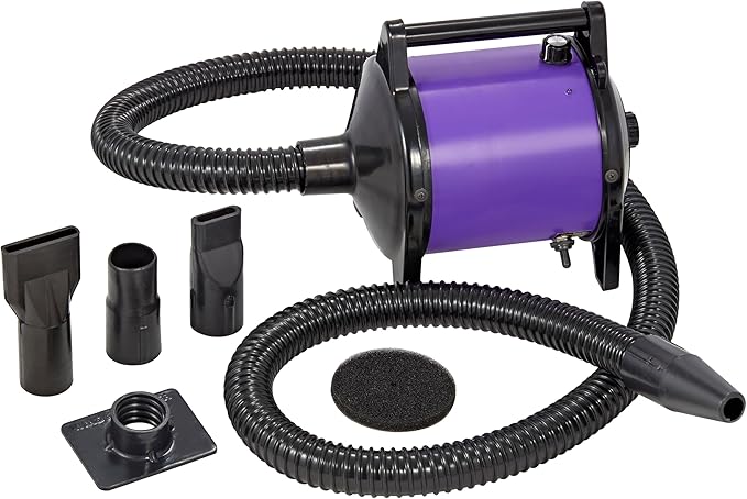 GustyAir Mini Dog Blow Dryer - Professional, Commercial Grade Force Dryer for Groomers - Quiet, High Velocity Air Dryer, Hose Attachments, Variable Speed, No Heating Element - USA Company - Purple
