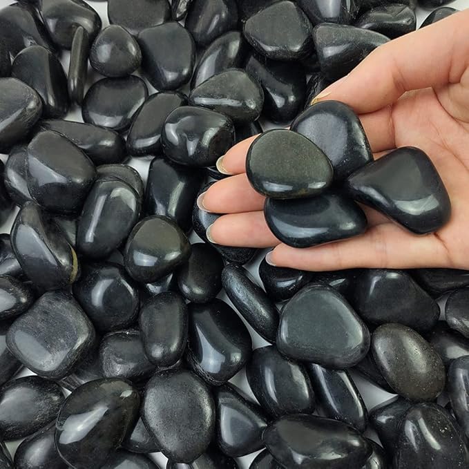 10 lb Small Pebbles for Plants, Polished Black Stones. Decorative River Rocks for Outdoor Landscaping, Vase, Aquarium and Garden