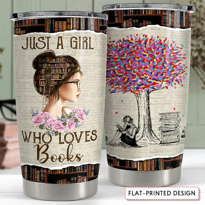 SANDJEST Book Lovers Tumbler Just A Girl Who Loves Books 20oz Tumblers with Lid Gift for Librarian Book Lover Women Readers Bookworm Christmas Holiday Birthday