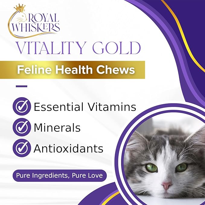 Royal Whisker Cat Vitamins - Omega-3 Rich, Taurine Enriched, CoQ10 Infused Soft Chews - Premium Vitamins for Indoor Cats - All-Natural, Vet-Formulated - USA Made for Feline Health - 90 Count (270g)