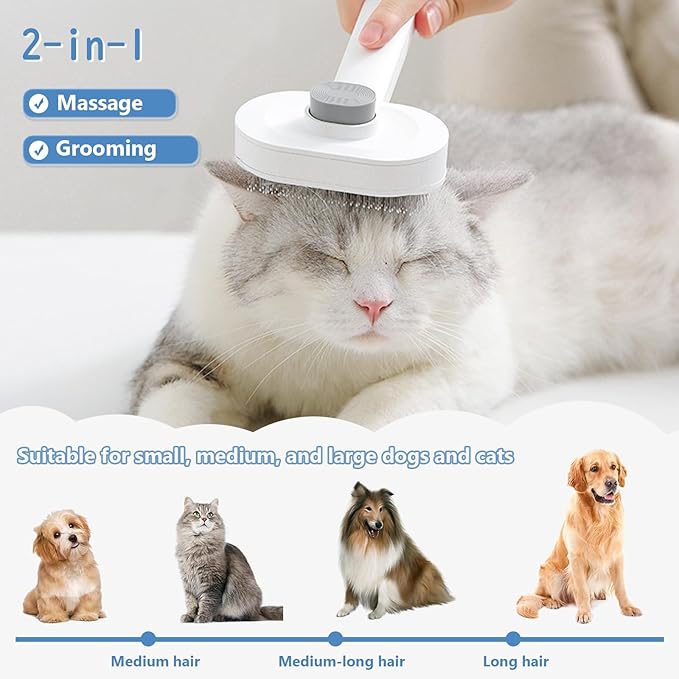 Self Cleaning Cat Brush,Air Cushion Massager Brushes,Airbag Massage Comb Brush for Long or Short Haired Cats Dogs, Removes Loose hair & Tangles, Promote blood circulation,Grooming Brush