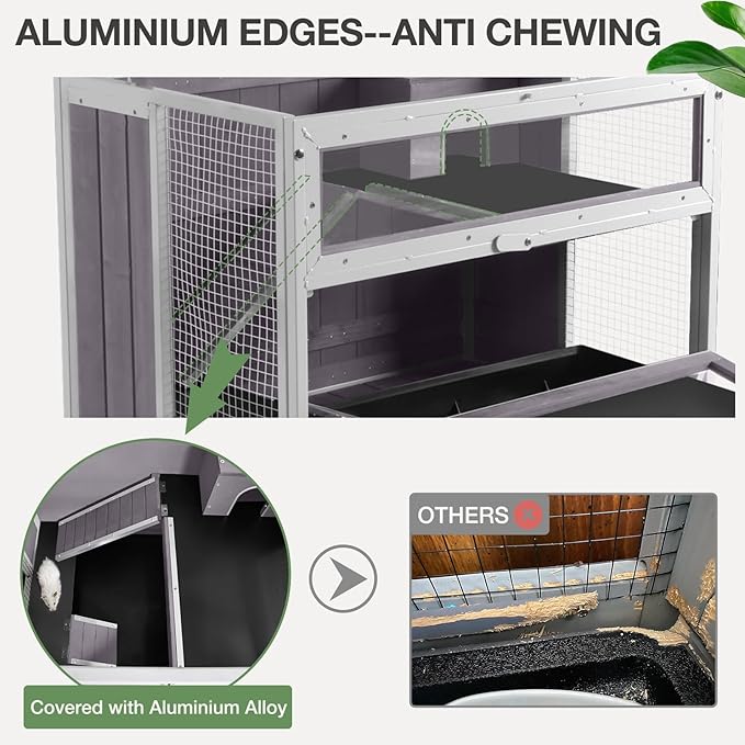 Guinea Pig Cage, Moveable Metal Frame Hamster Cage Anti-Chewing with Aluminium Alloy Edge, Hideouts, Ramps, Seesaws Chewing Toy, Deeper Pull-Out Leakproof Tray for Indoor Outdoor(White)