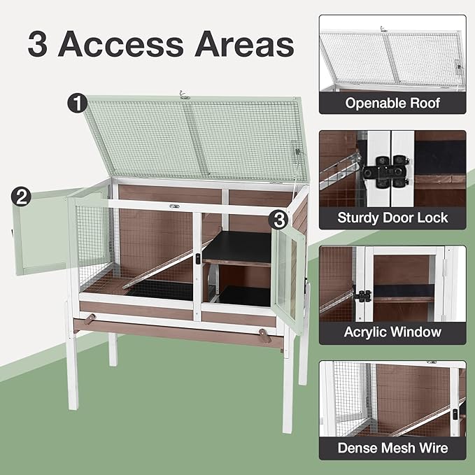 Guinea Pig Cage with Wooden Stand - Hamster Cage, Small Animal Cage Anti Chew Ramp, Hideout, Platform, Pull Out Tray (Brown, L)