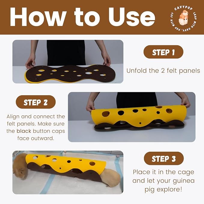 Guinea Pig Tunnels, Foldable Fleece Hideout Beds with Cheese-Hole Design, 2 Pack Modular Tunnel Set for Play and Rest, Brings Comfort and Enrichment to Guinea Pig Cages-Brown&Grey