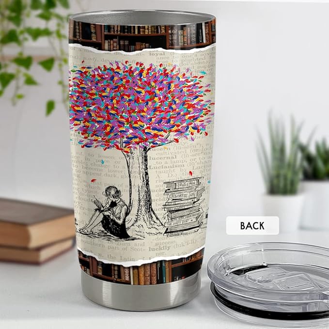 SANDJEST Book Lovers Tumbler Just A Girl Who Loves Books 20oz Tumblers with Lid Gift for Librarian Book Lover Women Readers Bookworm Christmas Holiday Birthday
