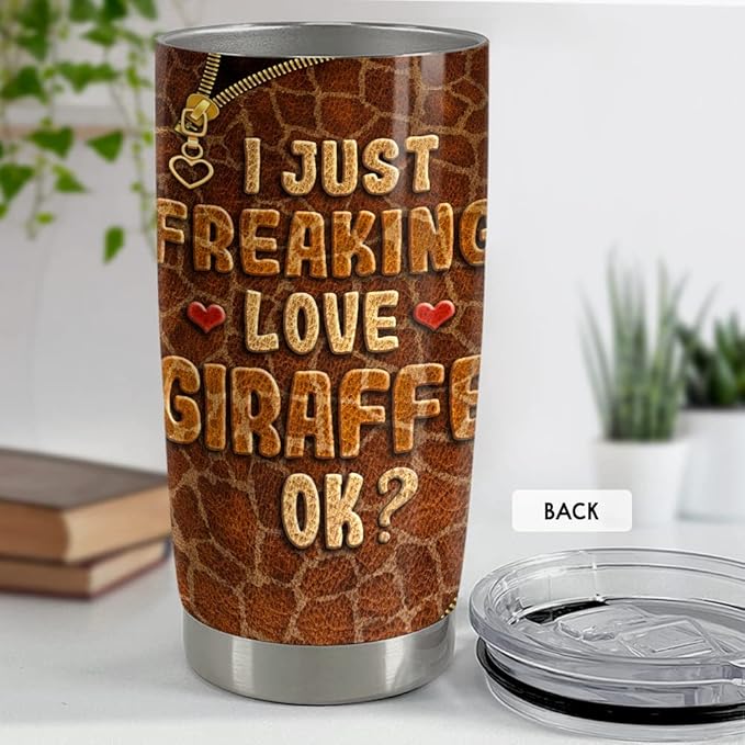 SANDJEST Giraffe Tumbler Funny Leather Drawing 20oz Tumblers with Lid Gift for Women Girl Daughter Sister Animal Lovers Christmas Birthday