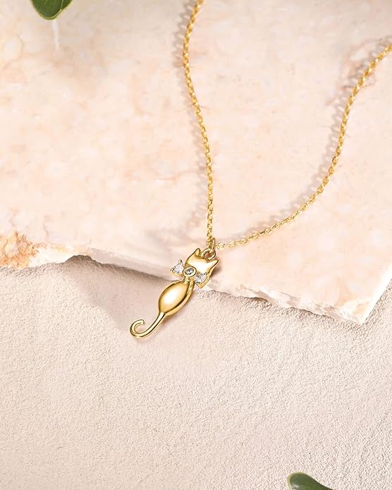 S.Leaf Sterling Silver Cat Necklace - Kitten Jewelry for Cat Lovers - Themed Gifts for Women
