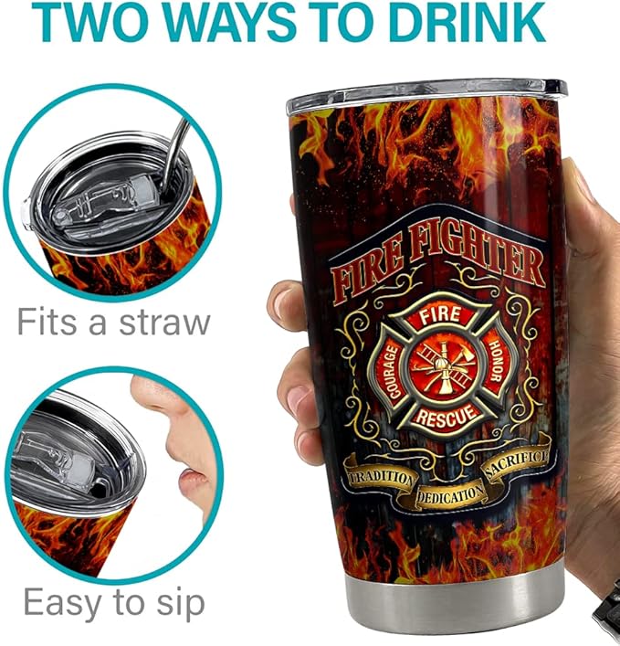 SANDJEST Firefighter Tumbler 20oz Tumblers with Lid Gift for Firemen Fire Department Dad Men Father Graduation Retirement
