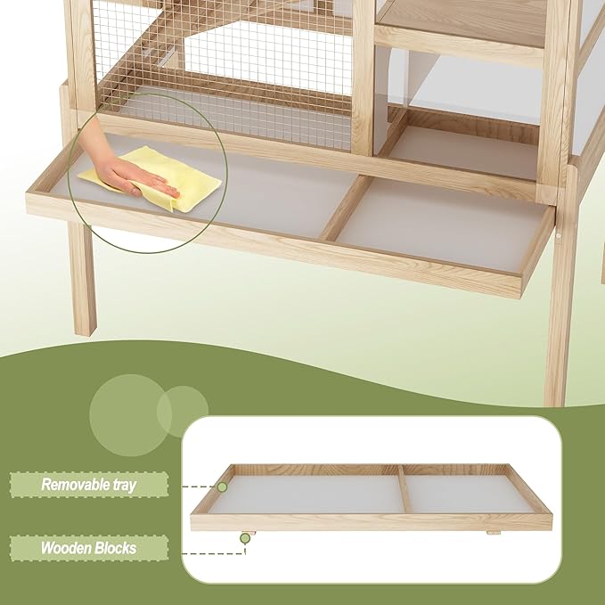 Guinea Pig House for 2 with Stand, Small Animals Rabbit Cages with a Pull Out Tray, Wooden 2-Story Indoor Large Hamster Habitat Playpen with Ramp, Hideout, Platform