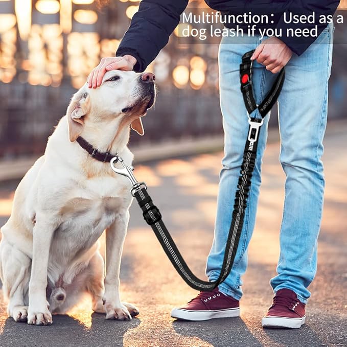 2 Piece Set Dog Seat Belt - Retractable Car Seatbelts, Adjustable Pet Restraint for Vehicle Headrest, Heavy Duty, Elastic & Durable Harness