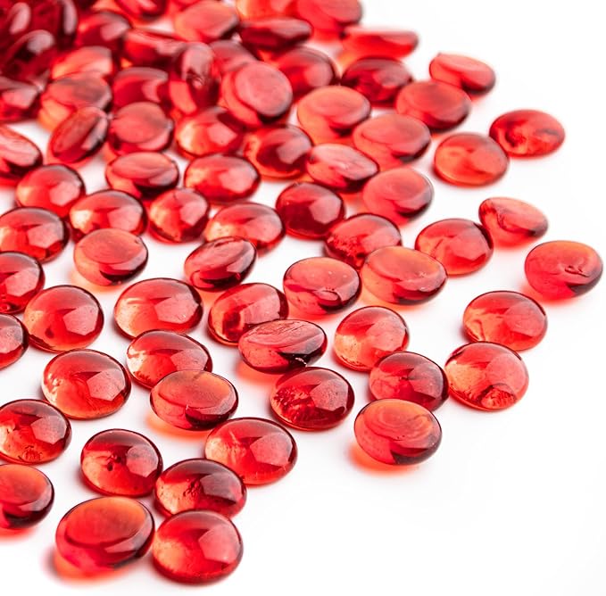 1 LB Red Glass Marbles, Mini Flat Glass Beads~150 PCS for Vase Fillers, Floral Bottom Mancala Gems Pebbles Fish Tank Rocks for Table Aquarium,Home Decor Art Craft Supplies(0.5"~0.7")